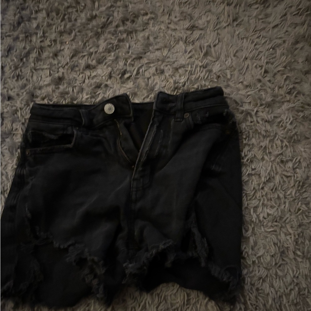 Black Distressed Denim Shorts